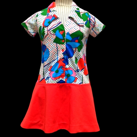 60s 70s Hand Made Vintage Flower Mini Dress - Picture 3 of 9